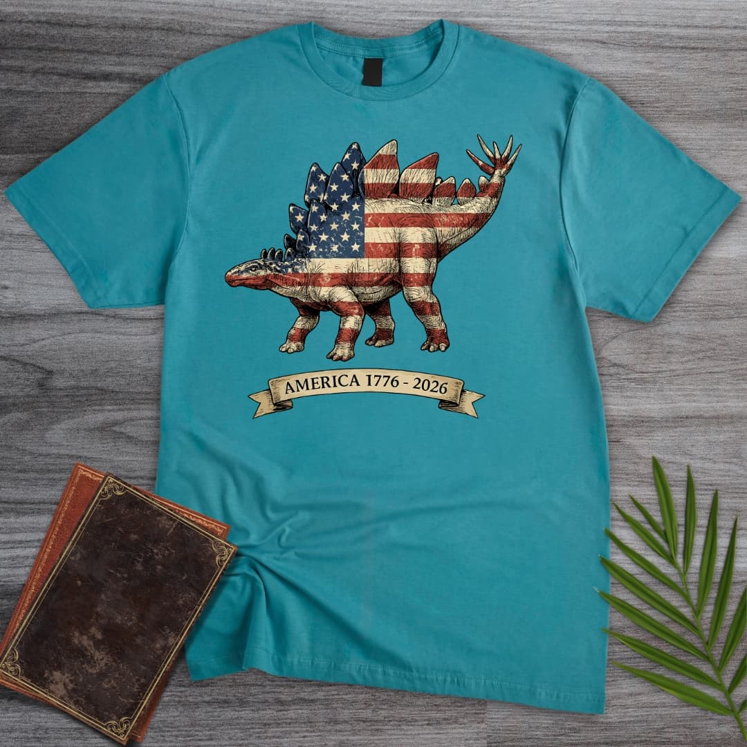 T-Shirt Tropical Blue / S Americas 250Th Spangled Spiketail Stegosaurus T-Shirt
