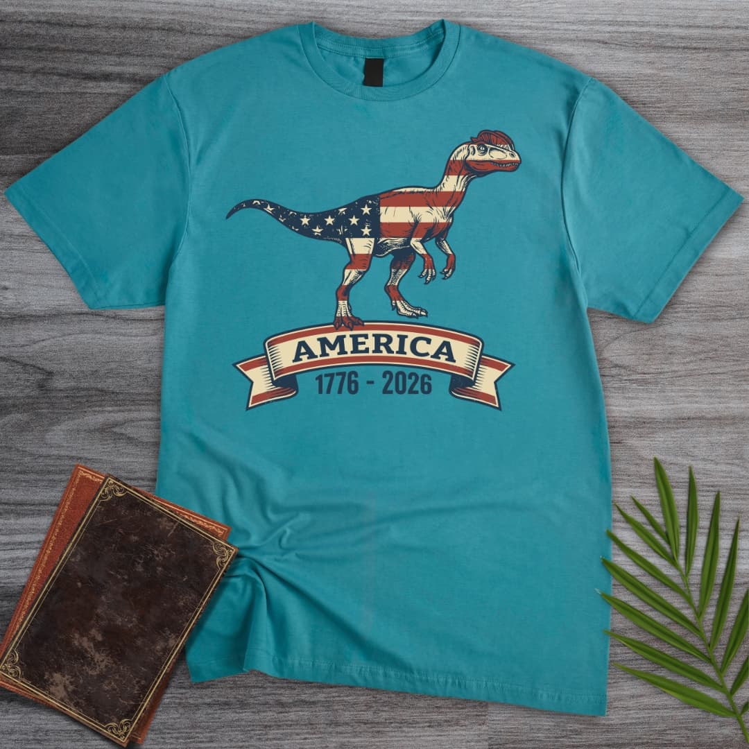 T-Shirt Tropical Blue / S Americas 250Th Star-Spangled Dilophosaurus T-Shirt