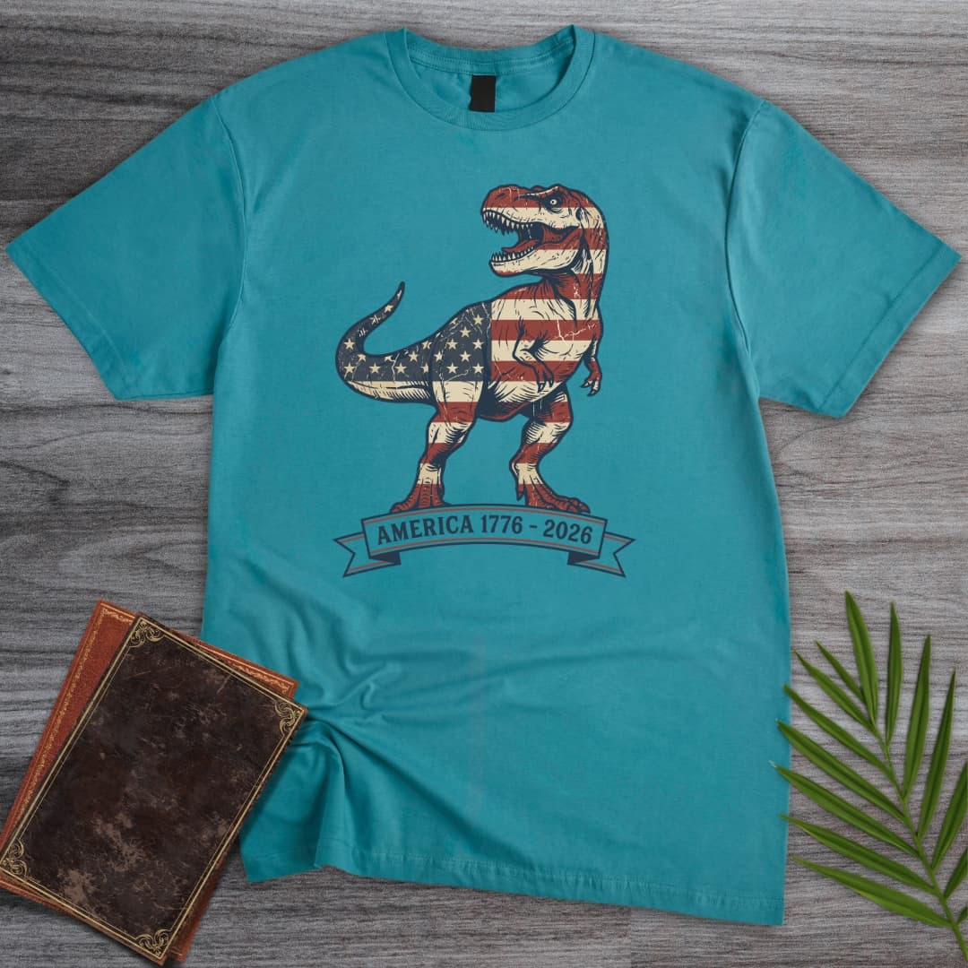 T-Shirt Tropical Blue / S Distressed T-Rex Americas 250th T-Shirt