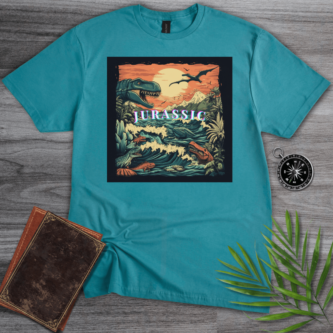 T-Shirt Tropical Blue / S Epic Jurassic Dino Landscape T-Shirt