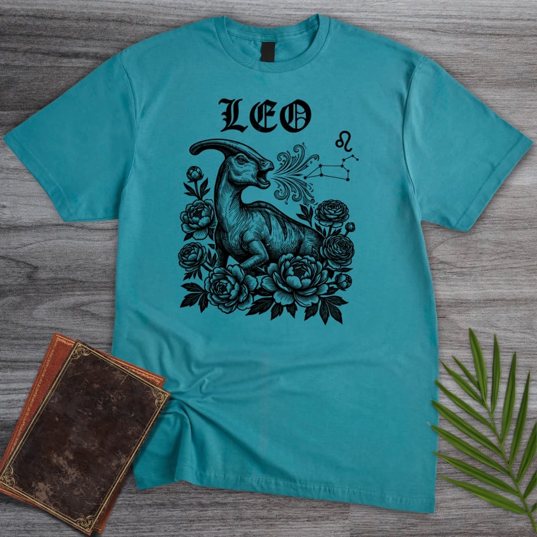 T-Shirt Tropical Blue / S Horoscope: Leo Parasaurolophus T-Shirt