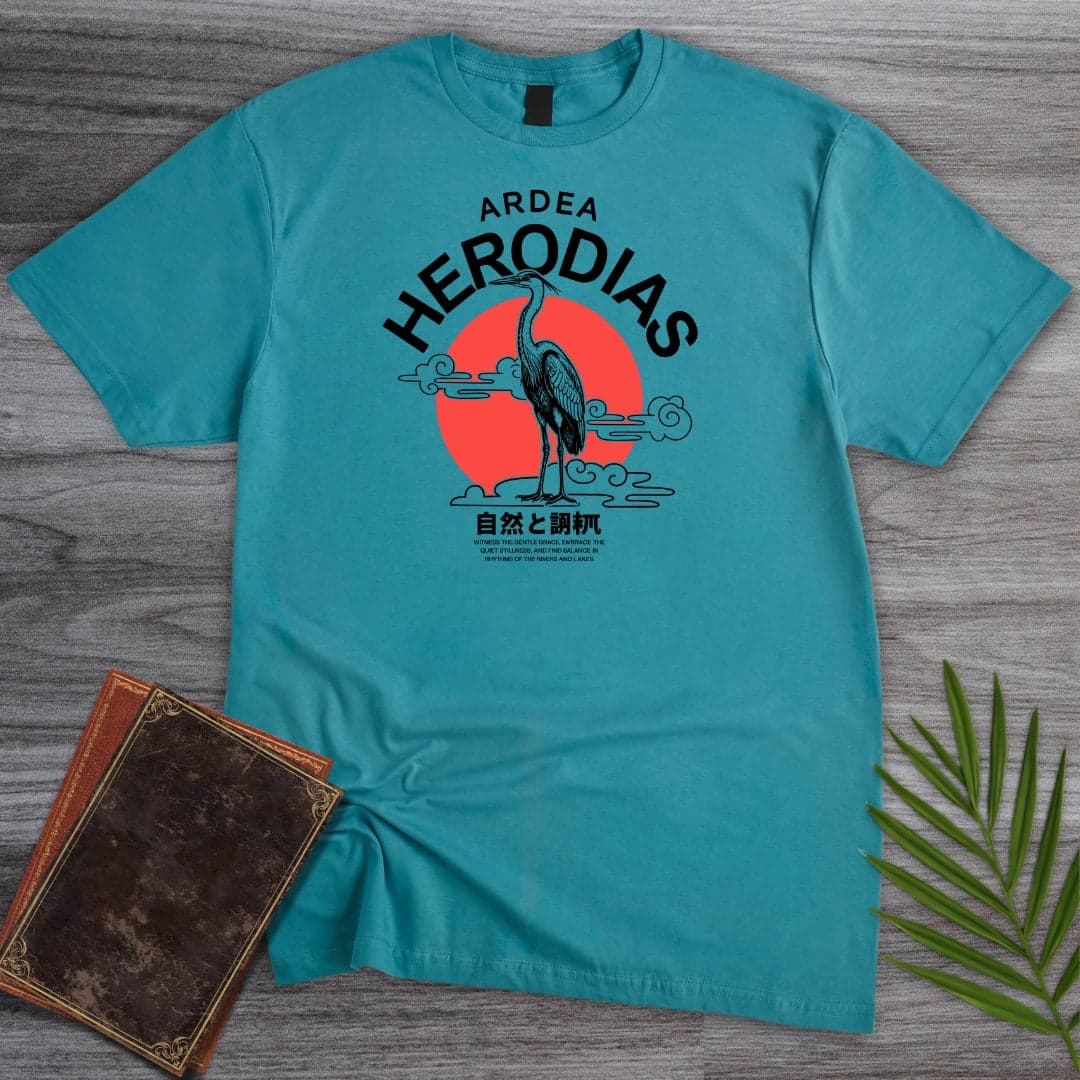 T-Shirt Tropical Blue / S Japanese Ardea herodias (Heron) T-Shirt