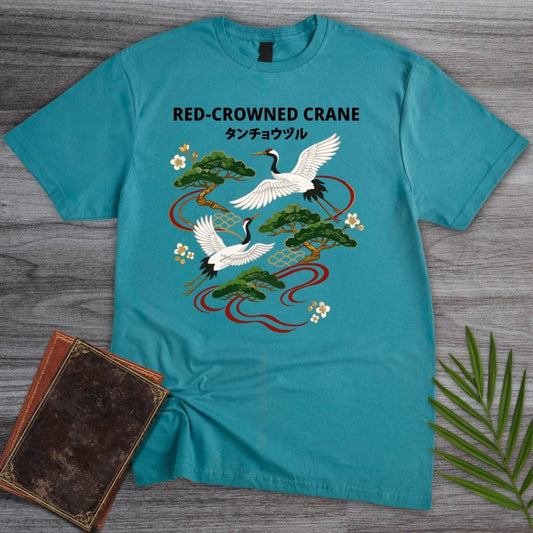 T-Shirt Tropical Blue / S Japanese Red-crowned Crane T-Shirt