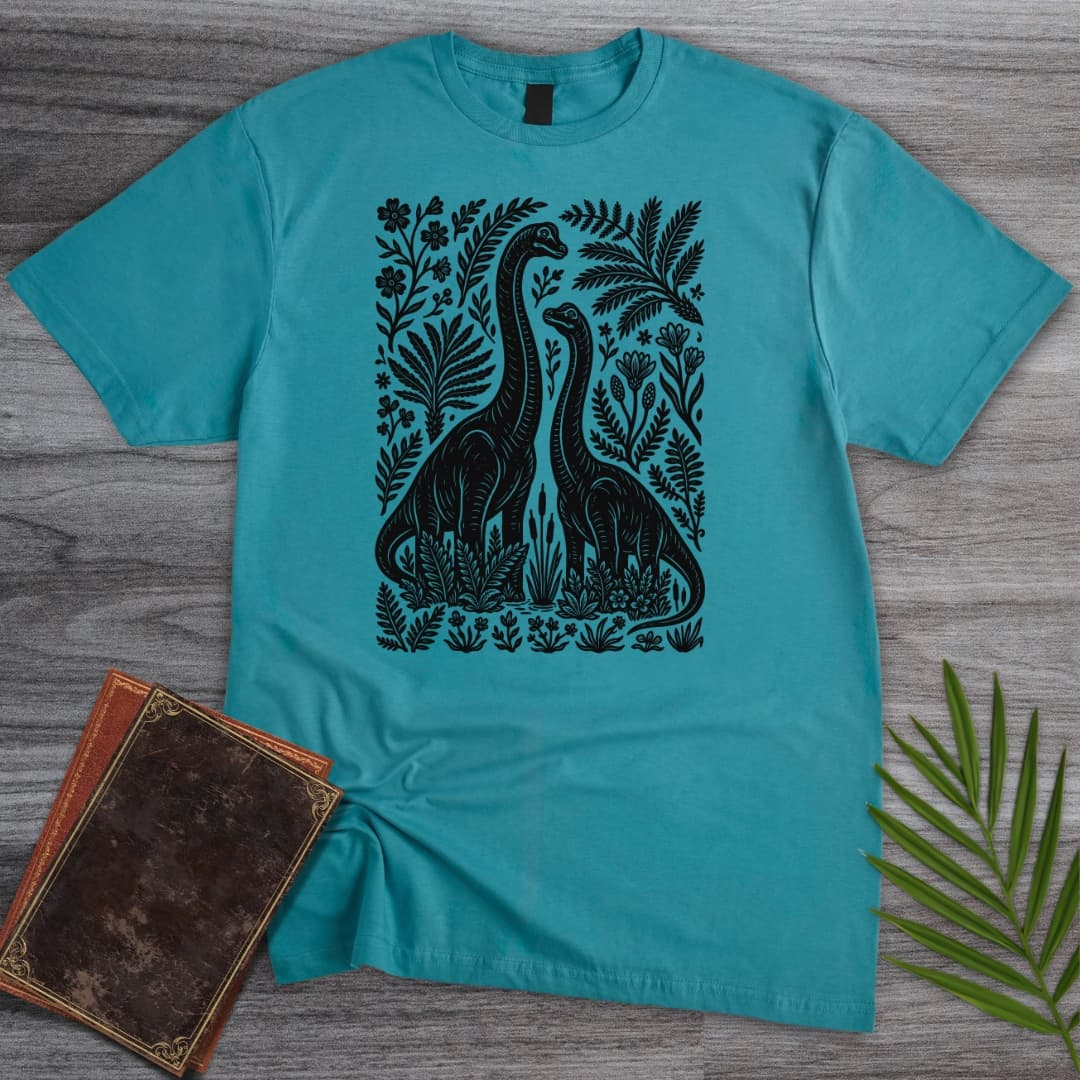 T-Shirt Tropical Blue / S Linocut Dino Lovers T-Shirt
