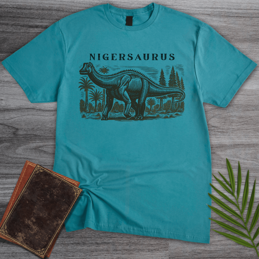 T-Shirt Tropical Blue / S Linocut Nigersaurus Environment T-Shirt