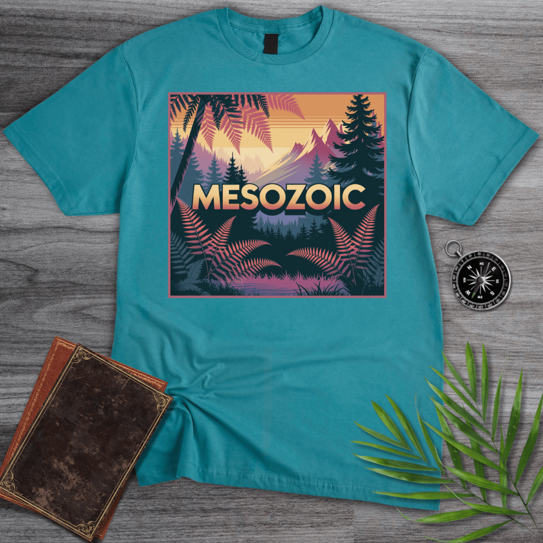 T-Shirt Tropical Blue / S MESOZOIC: Prehistoric Sunset Jungle Scene