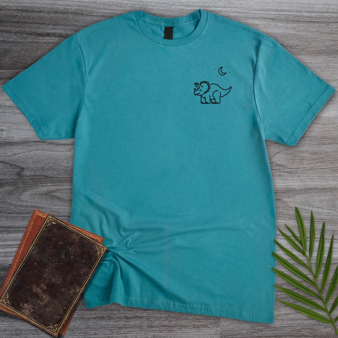 T-Shirt Tropical Blue / S Minimalist Crescent Moon Triceratops T-Shirt