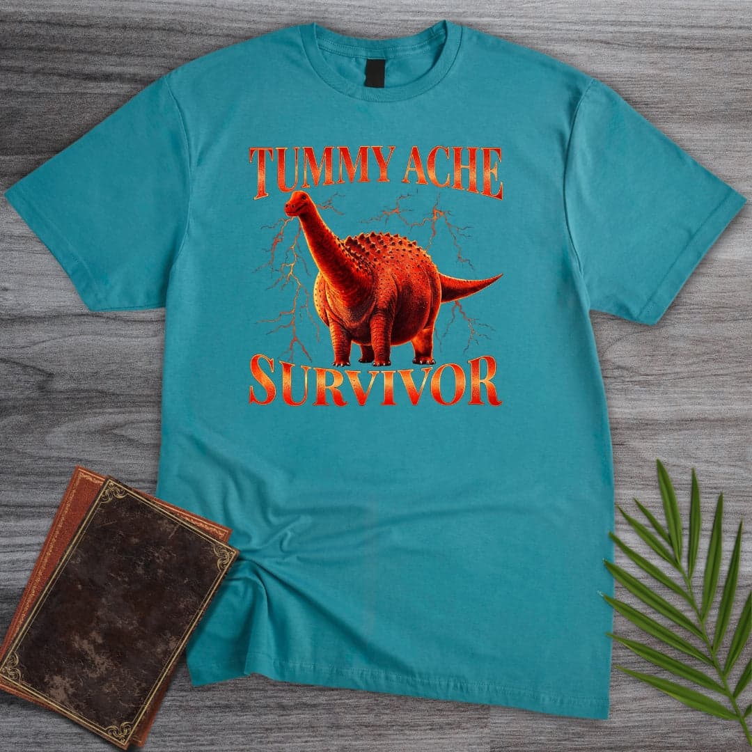 T-Shirt Tropical Blue / S Obesethocoelicaudia Tummy Ache Survivor T-Shirt