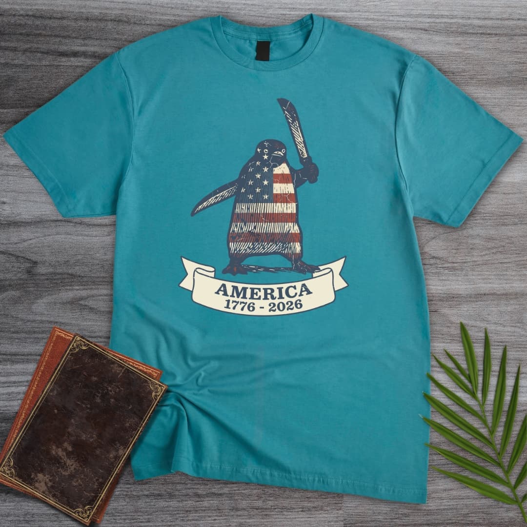 T-Shirt Tropical Blue / S Patriotic Penguin Americas 250th T-Shirt