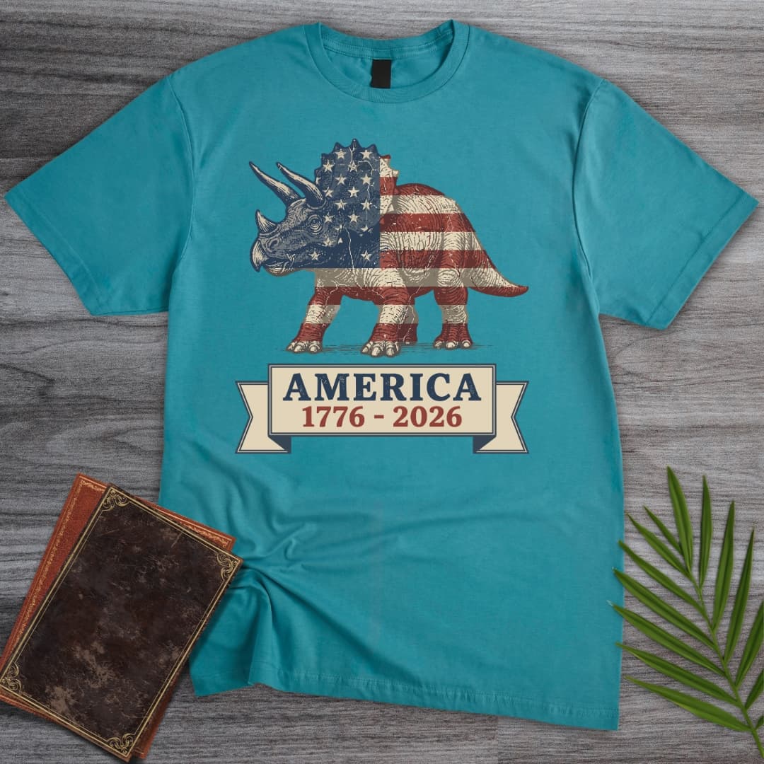 T-Shirt Tropical Blue / S Patriotic Triceratops Americas 250th T-Shirt