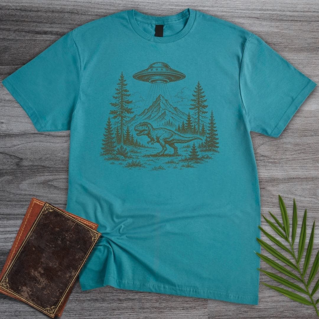 T-Shirt Tropical Blue / S T.rex Prehistroic UFO Visit T-Shirt