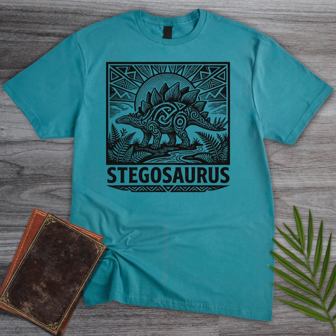 T-Shirt Tropical Blue / S Tribal Herbivorous Stegosaurus T-Shirt