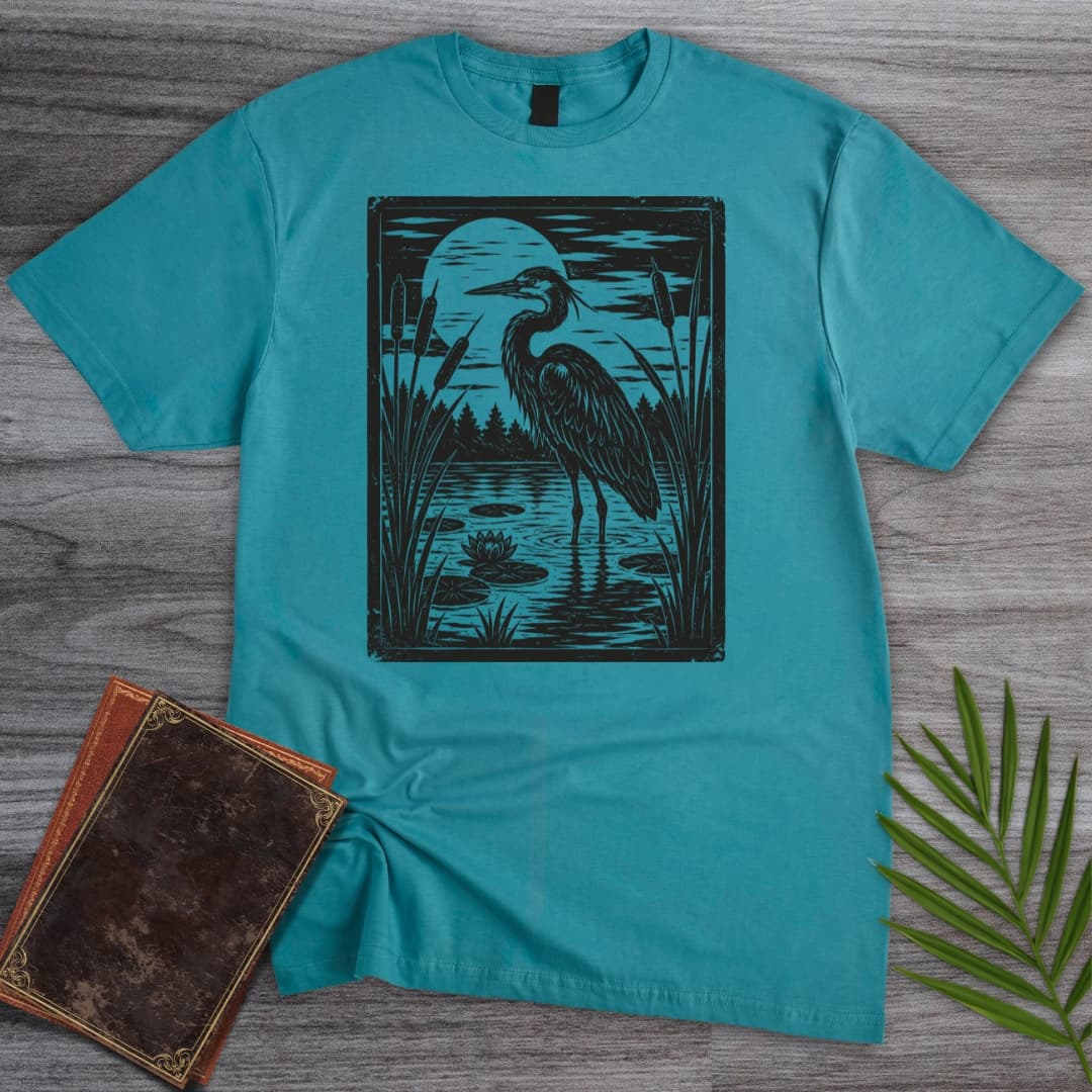 T-Shirt Tropical Blue / S Vintage Blue Heron Moon T-Shirt