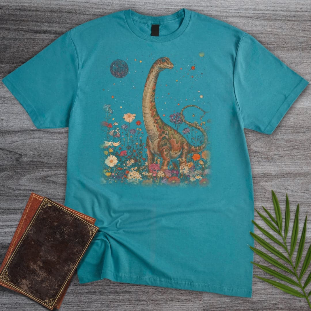 T-Shirt Tropical Blue / S Vintage Floral Diplodocus T-Shirt