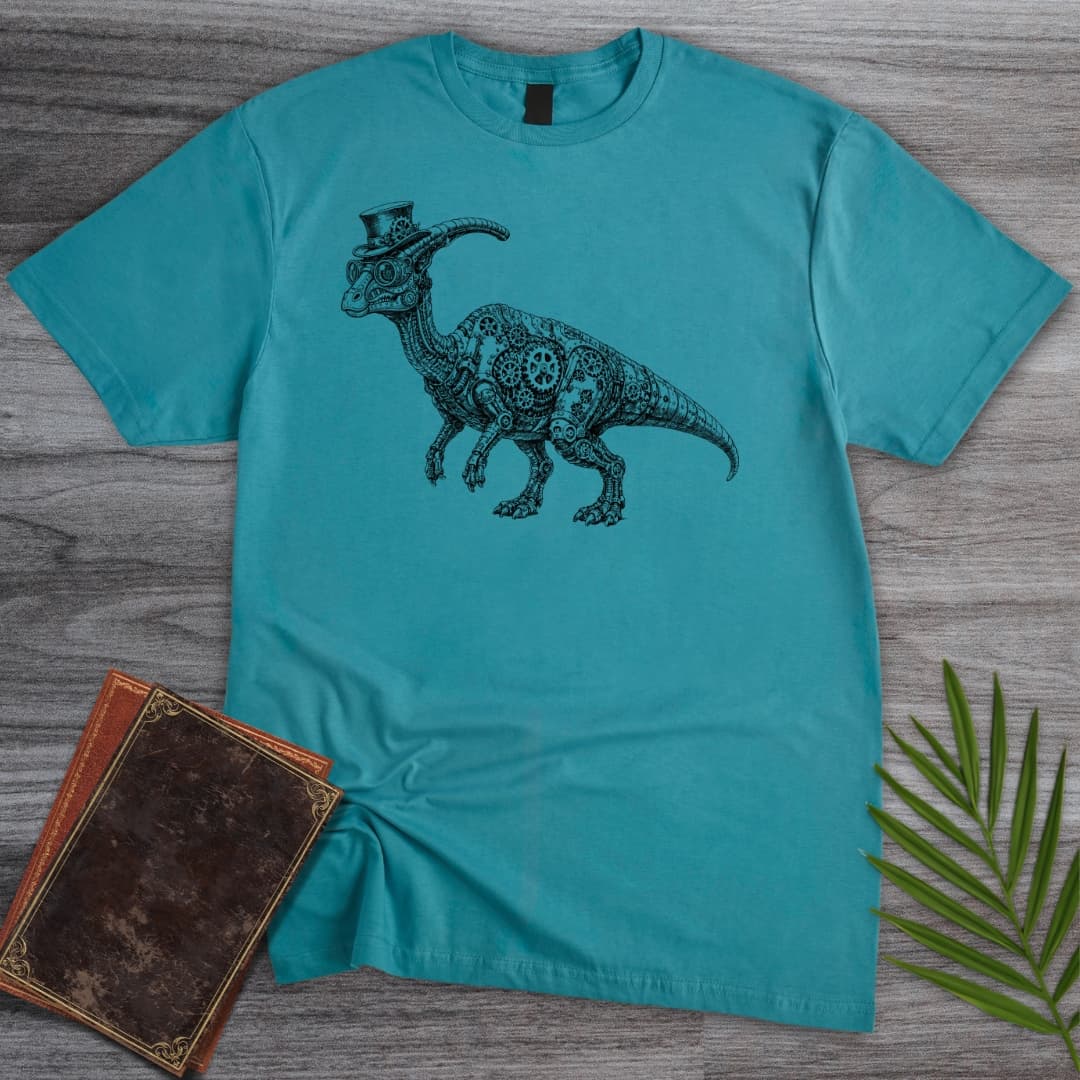 T-Shirt Tropical Blue / S Vintage Parasaurolophus Steampunk T-Shirt