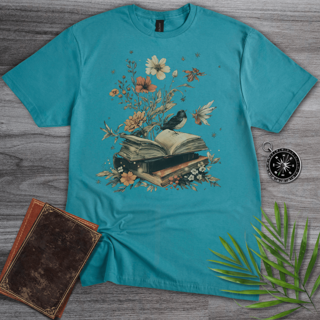 T-Shirt Vintage Blue / S Imagining Nature: Vintage Bird & Book T-Shirt