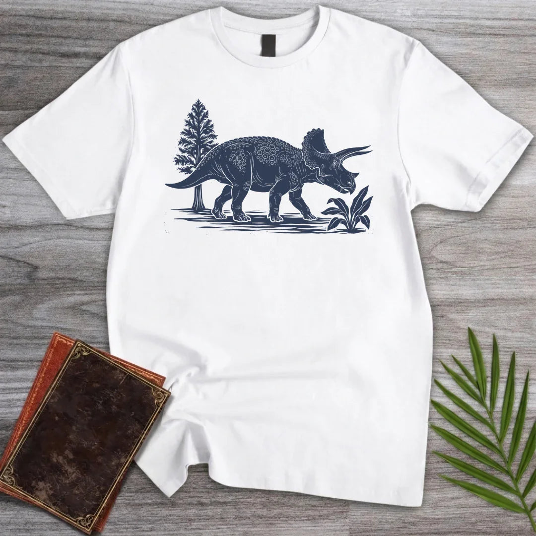 T-Shirt White / M Linocut Triceratops T-Shirt