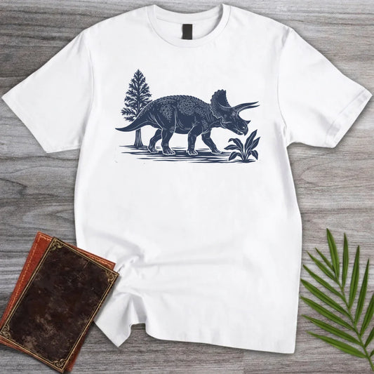 T-Shirt White / M Linocut Triceratops T-Shirt