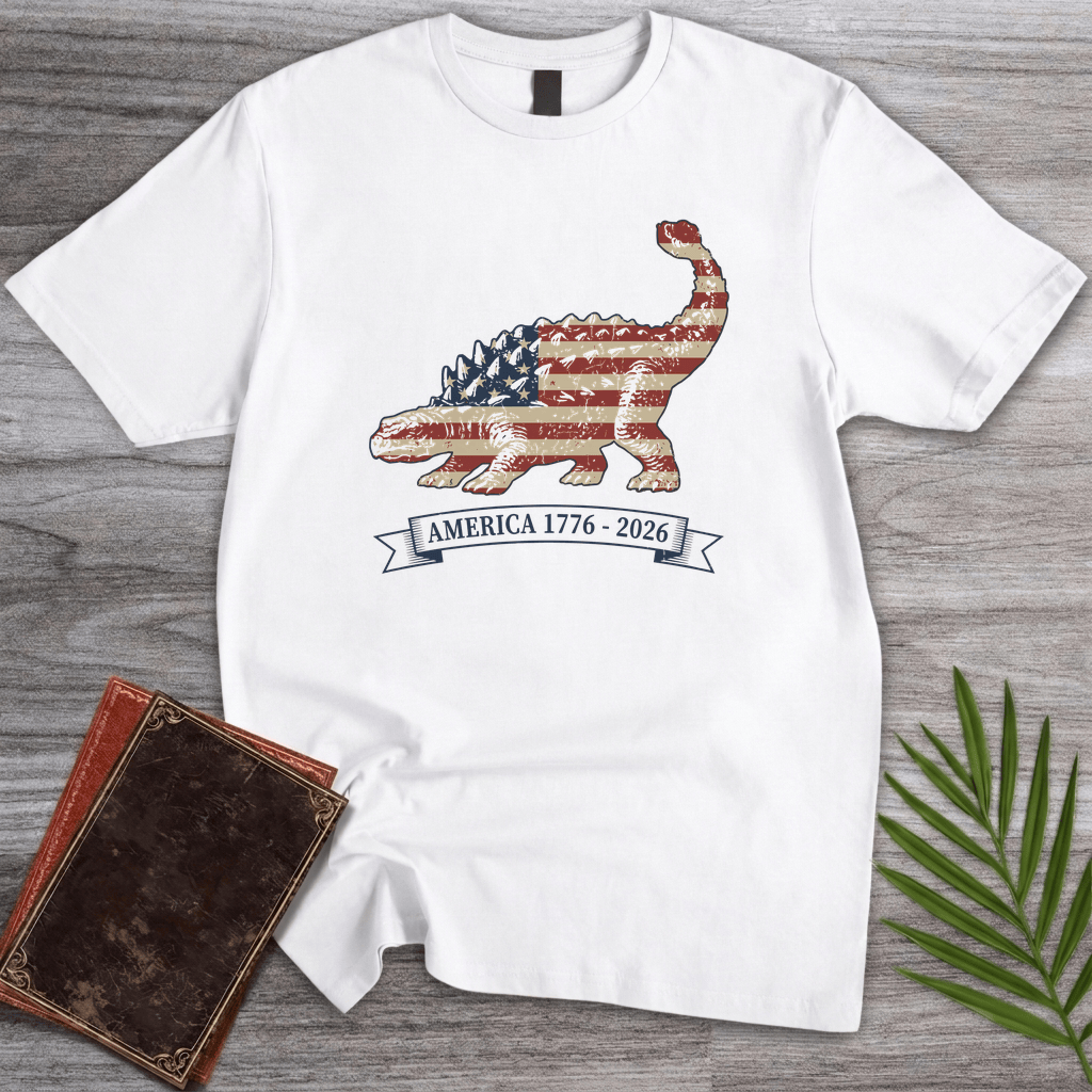 T-Shirt White / S American Flag Ankylosaurus Americas 250th T-Shirt