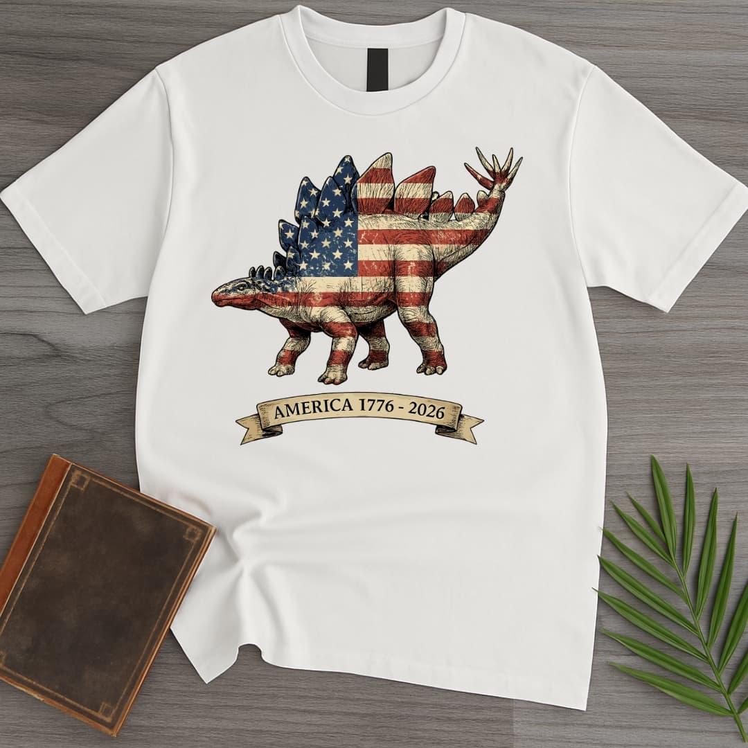 T-Shirt White / S Americas 250Th Spangled Spiketail Stegosaurus T-Shirt