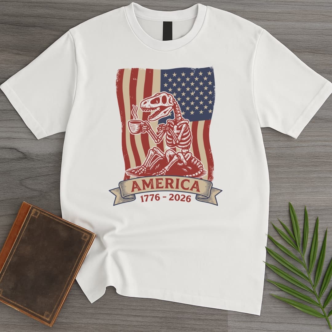 T-Shirt White / S Coffee T-Rex Skeleton Americas 250th T-Shirt