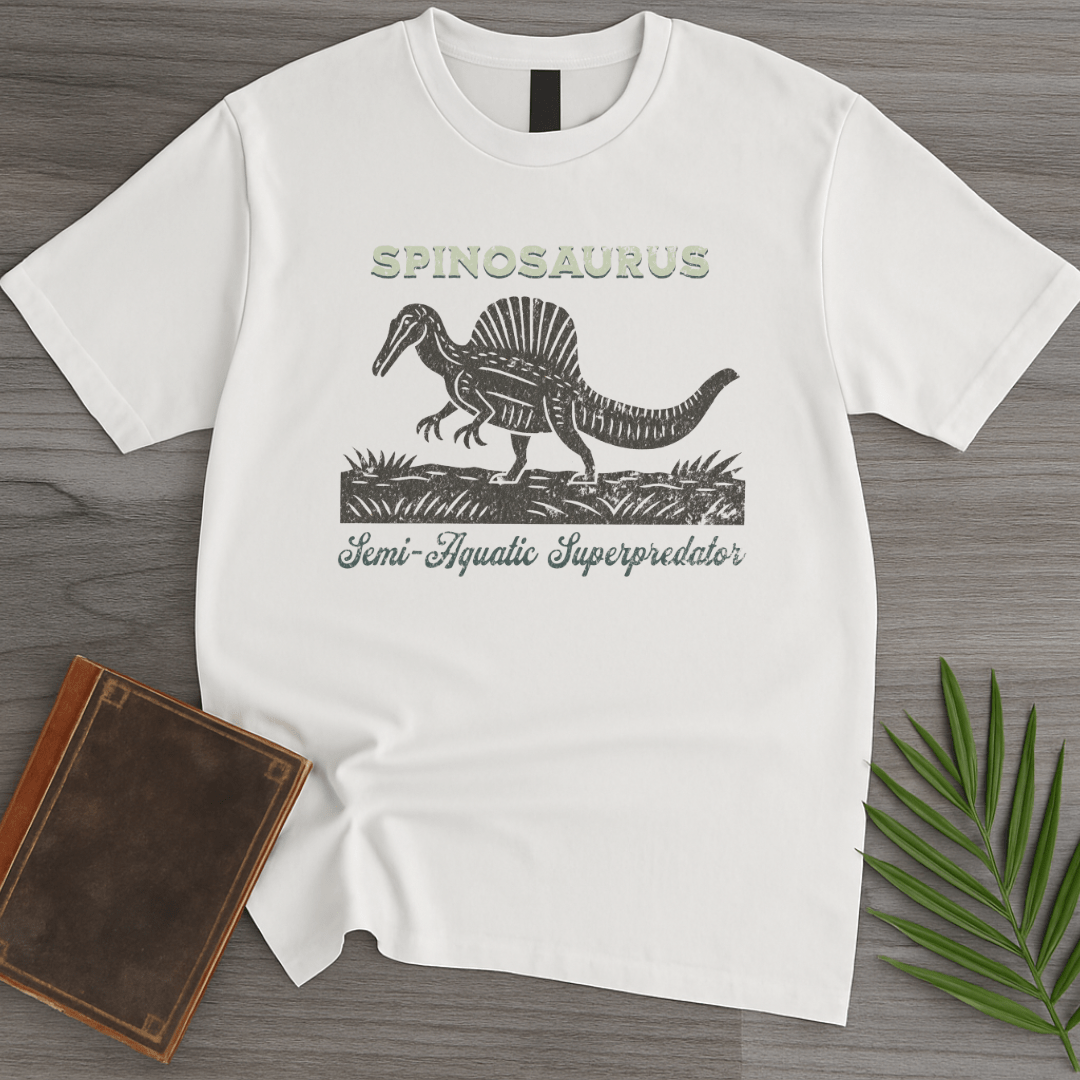 T-Shirt White / S Distressed Vintage Spinosaurus Linocut T-Shirt
