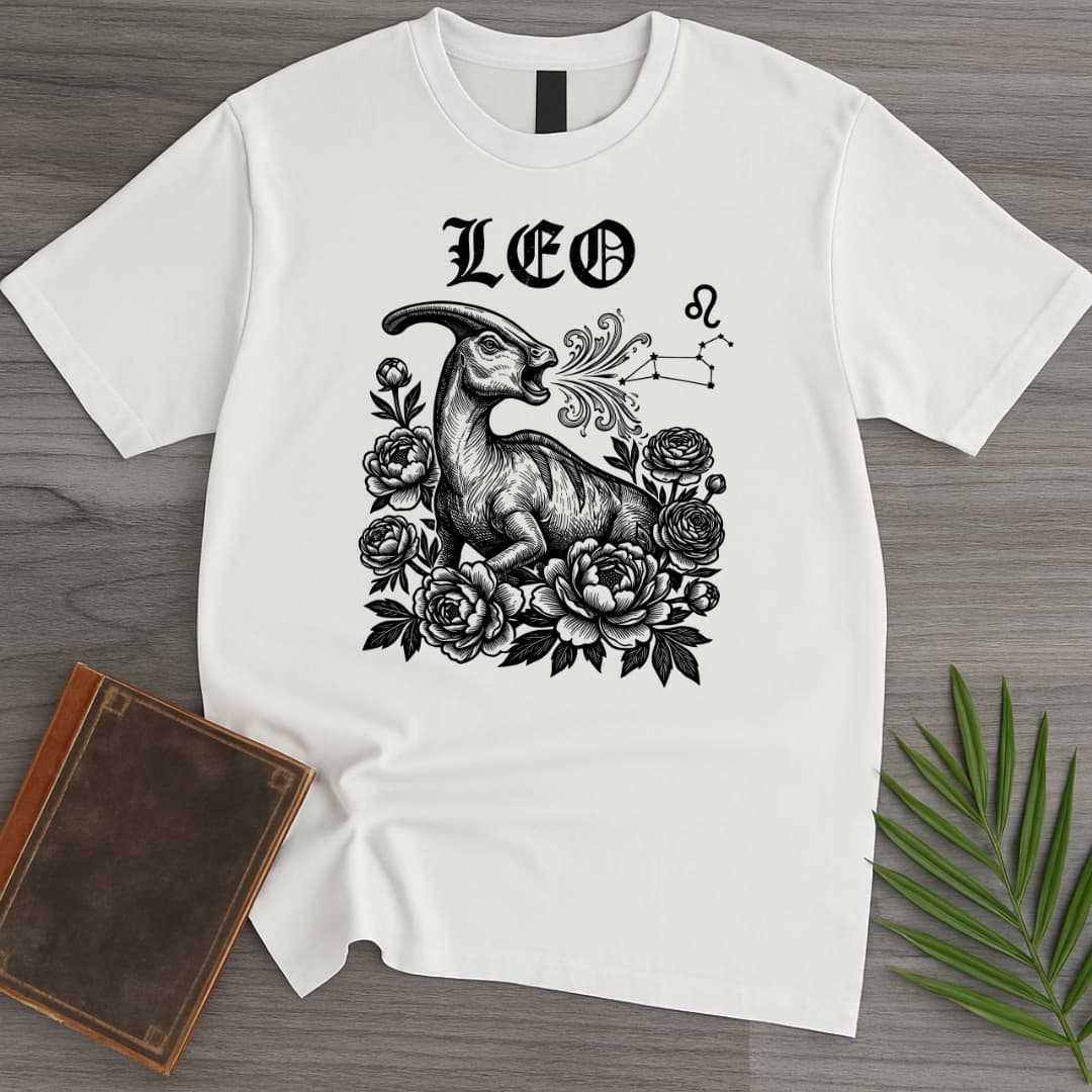T-Shirt White / S Horoscope: Leo Parasaurolophus T-Shirt