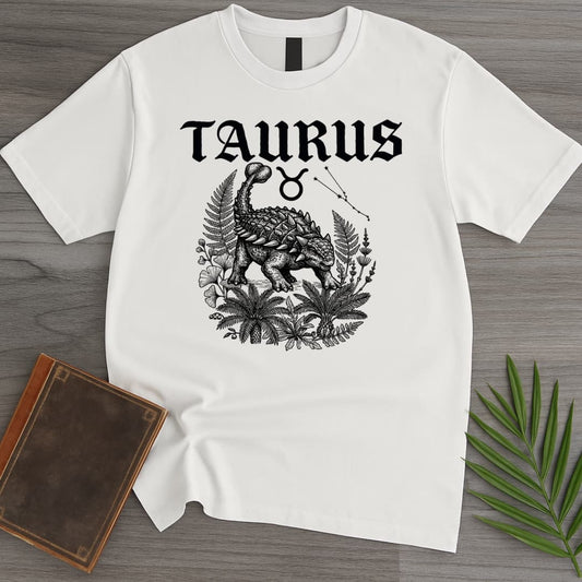 T-Shirt White / S Horoscope Taurus Ankylosaurus T-Shirt