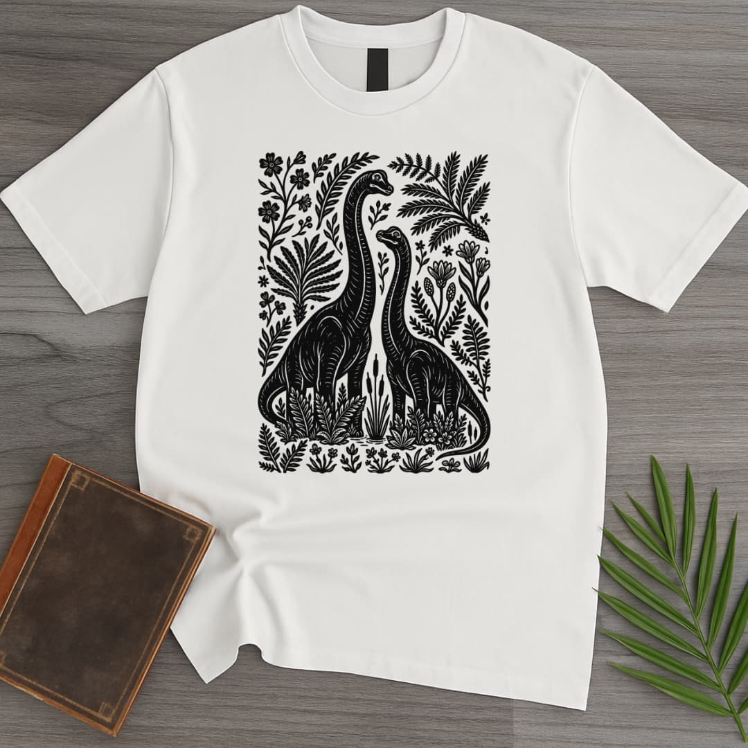T-Shirt White / S Linocut Dino Lovers T-Shirt