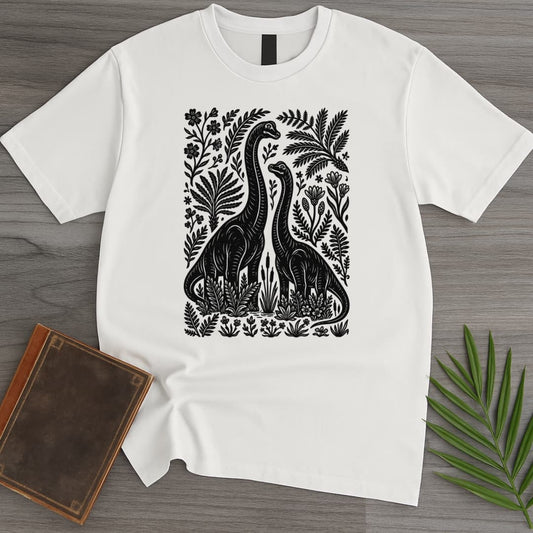 T-Shirt White / S Linocut Dino Lovers T-Shirt