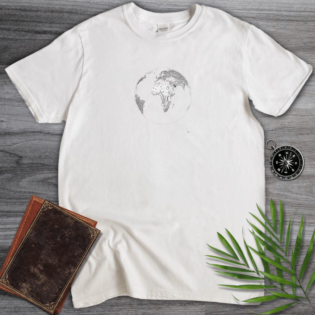 T-Shirt White / S Minimalist Line Art Earth & Plane T-Shirt