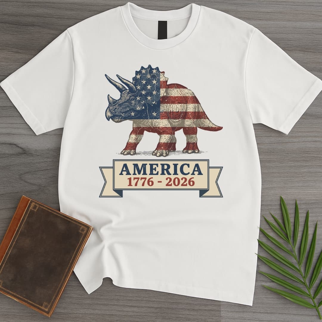 T-Shirt White / S Patriotic Triceratops Americas 250th T-Shirt