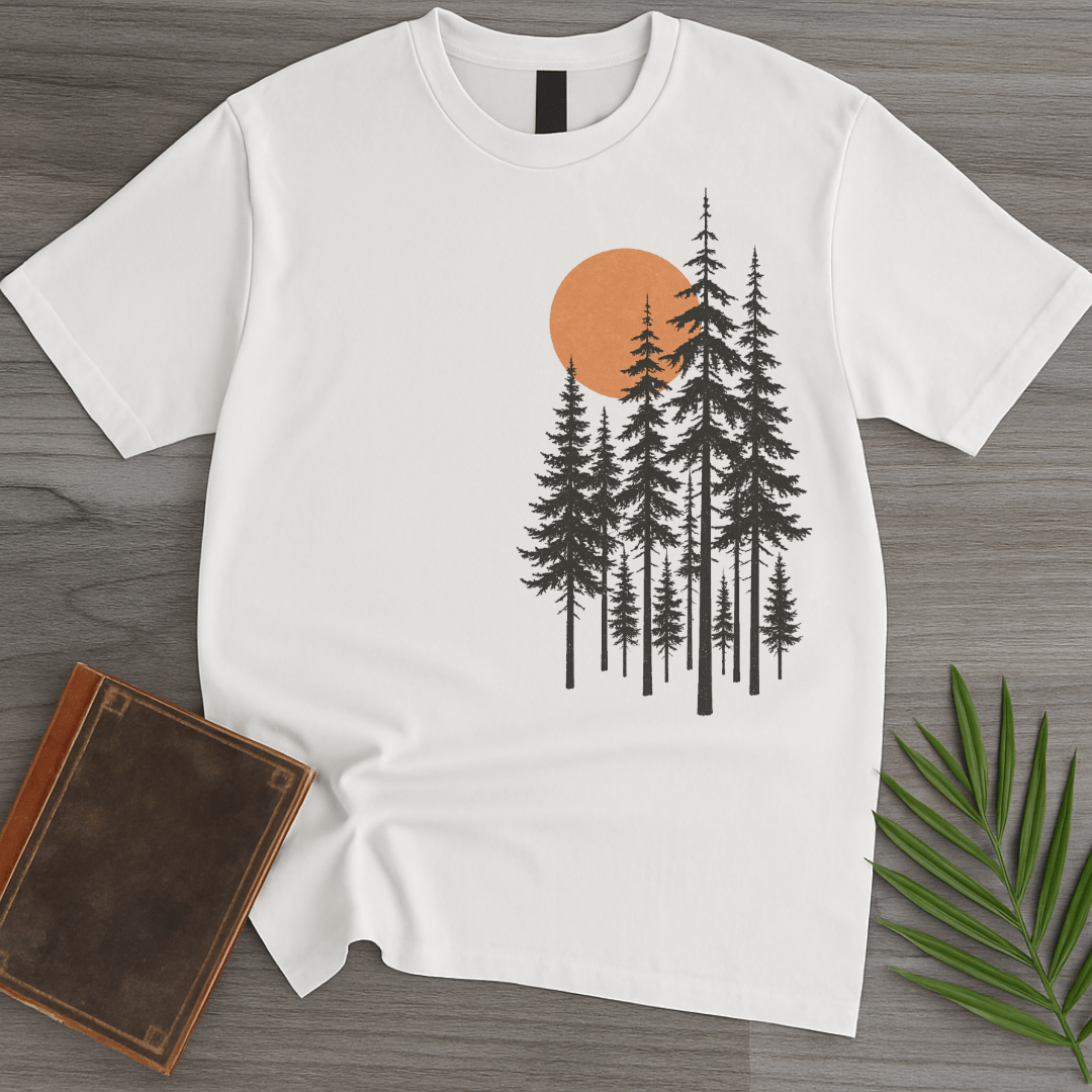 T-Shirt White / S Pine Tree Forest Sunset T-Shirt
