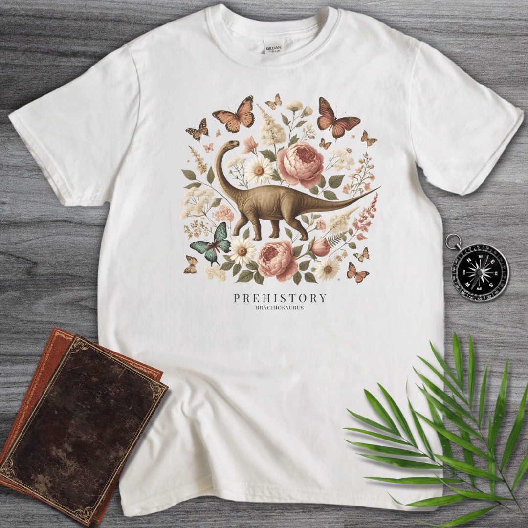 T-Shirt White / S Prehistory Brachiosaurus Flower & Nature T-Shirt