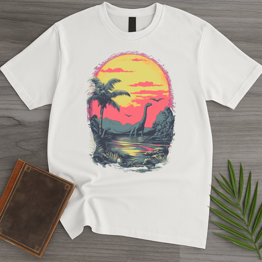 T-Shirt White / S Retro Sunset 1980's Brachiosaurus T-Shirt