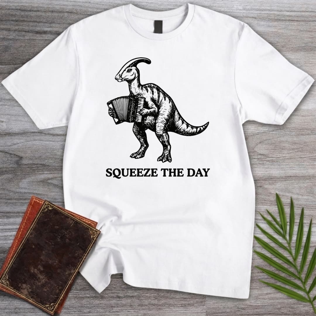 T-Shirt White / S Squeeze The Day Accordion Dino T-Shirt