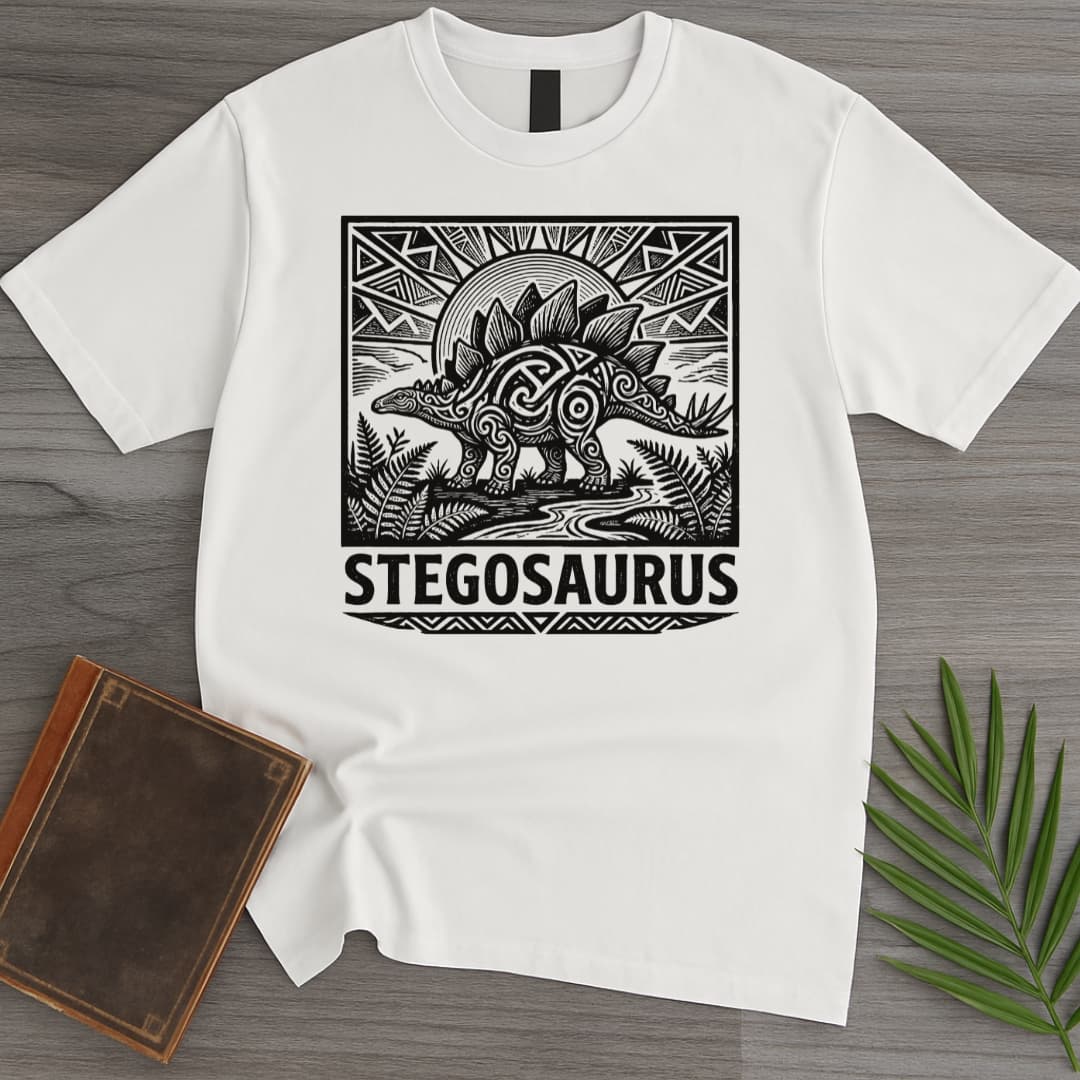 T-Shirt White / S Tribal Herbivorous Stegosaurus T-Shirt