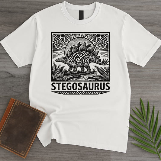 T-Shirt White / S Tribal Herbivorous Stegosaurus T-Shirt