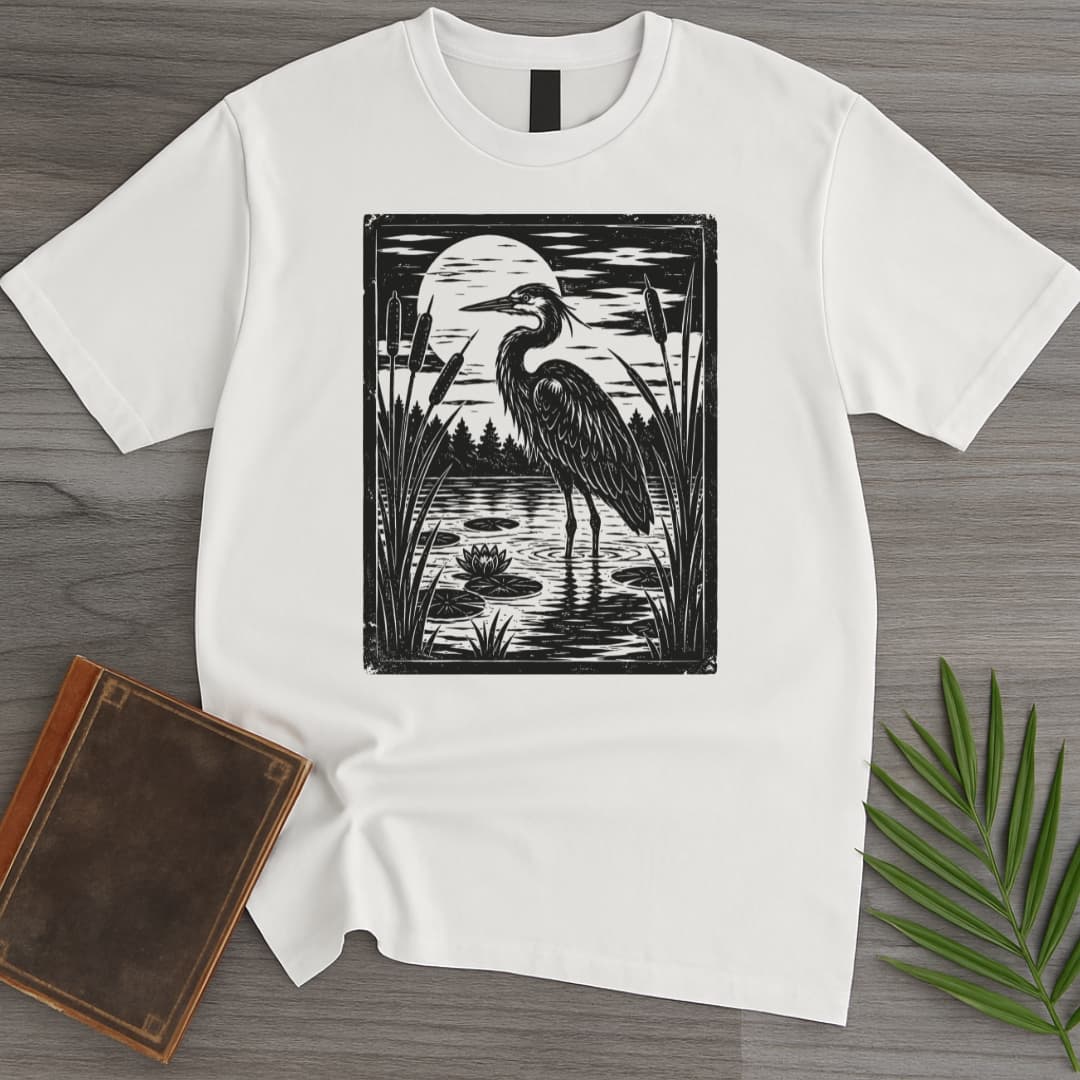 T-Shirt White / S Vintage Blue Heron Moon T-Shirt
