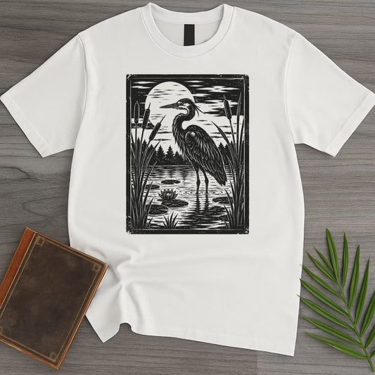 T-Shirt White / S Vintage Blue Heron Moon T-Shirt