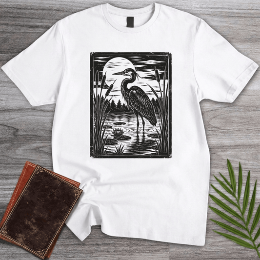 T-Shirt White / S Vintage Blue Heron Moon T-Shirt