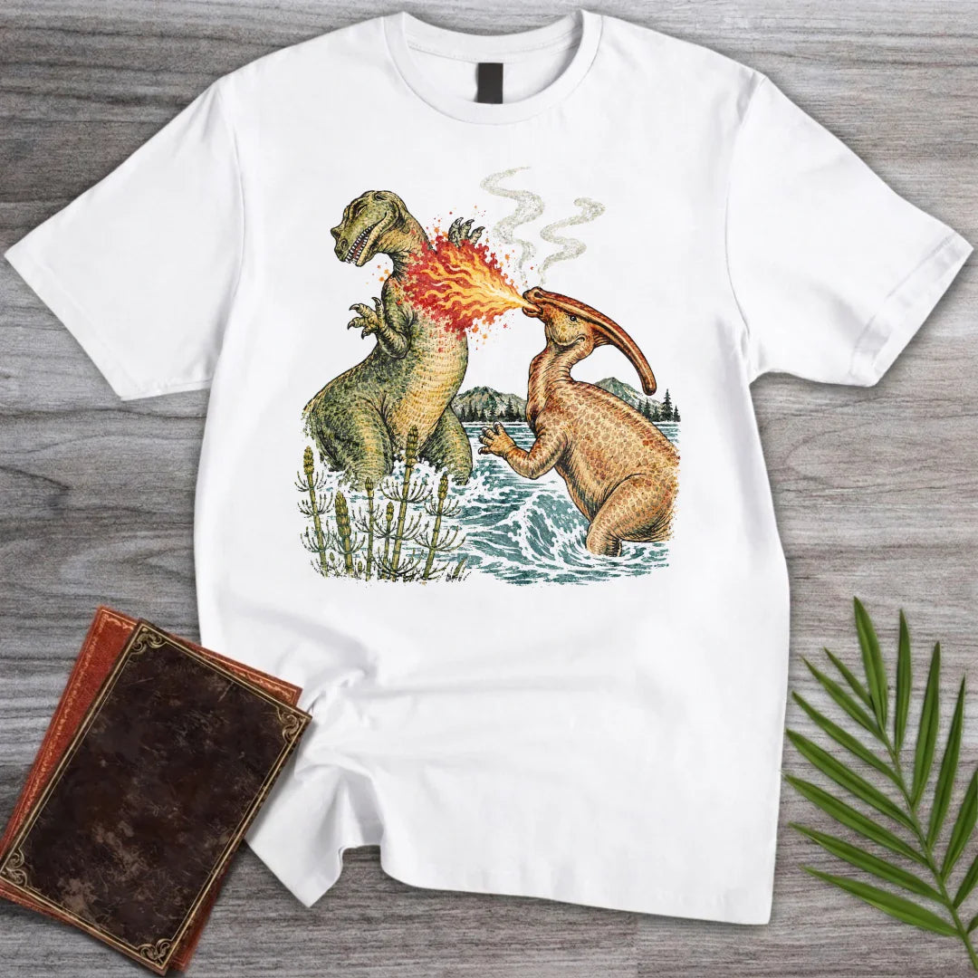 T-Shirt White / S Vintage Fire Breathing Dino T-Shirt