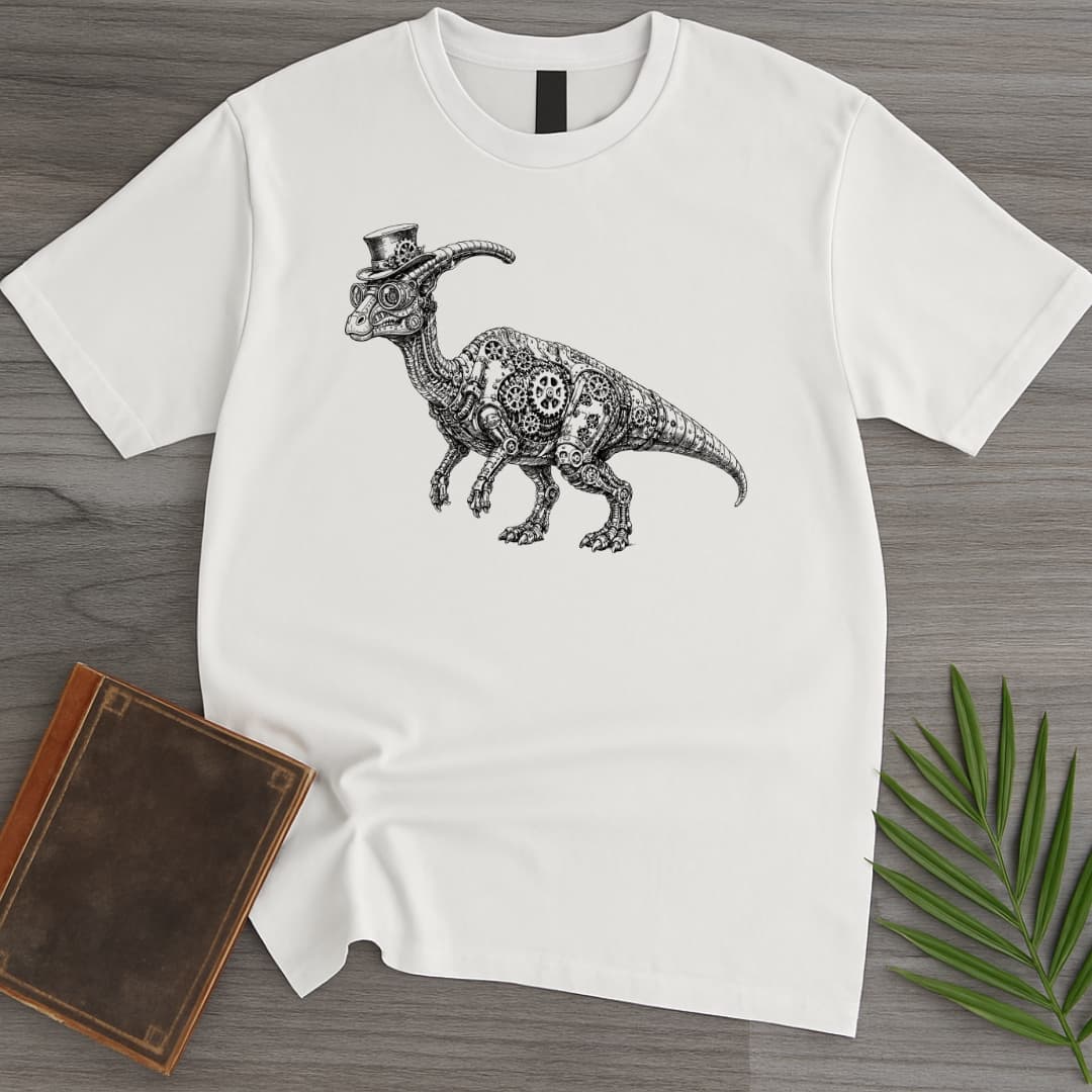 T-Shirt White / S Vintage Parasaurolophus Steampunk T-Shirt