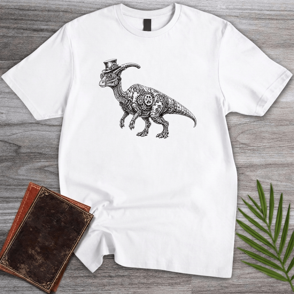 T-Shirt White / S Vintage Parasaurolophus Steampunk T-Shirt