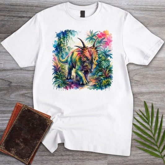 T-Shirt White / S Watercolor Jungle Styracosaurus T-Shirt